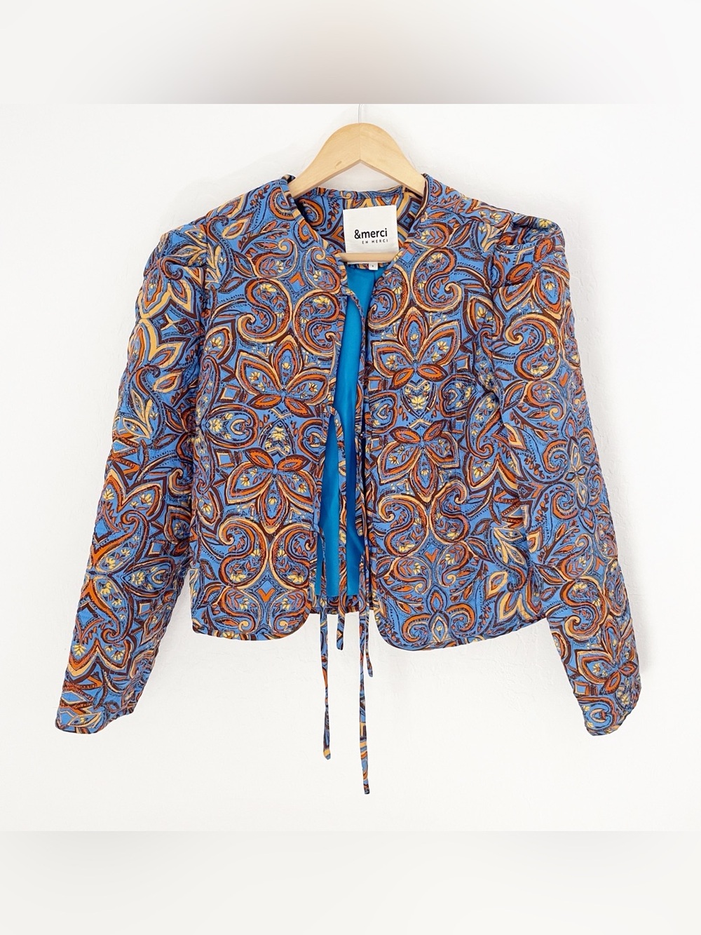 &merci quilted paisley tie jacket size small